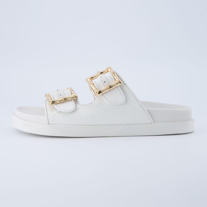 Cushionaire Women'S Loft Quilted Slide Sandal – Double Buckle Slip-On Footbed Sandal with Woven Detail, Adjustable Straps & Memory Foam