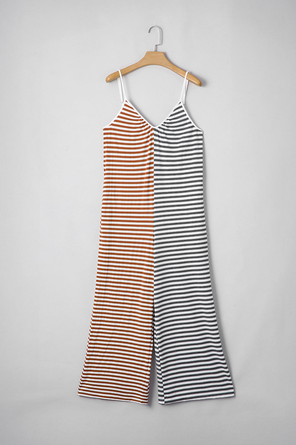Stripe Two Tone Spaghetti Strap Backless Jumpsuit