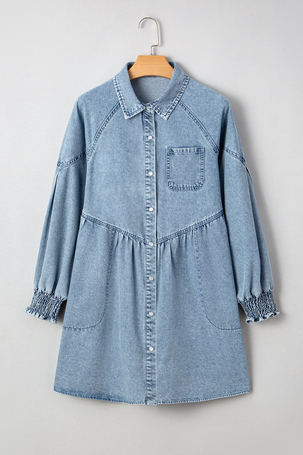 Beau Blue Flared Denim Shirt Mini Dress