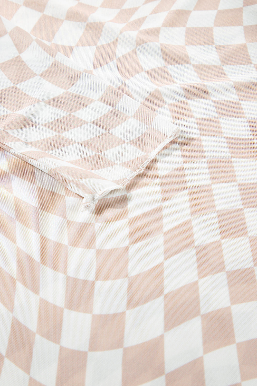 White Checkered Mesh Long Sleeve Top