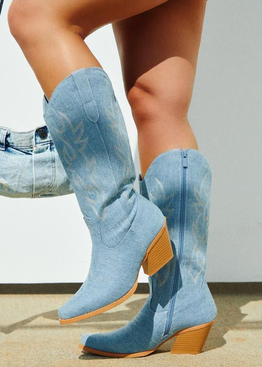 Abby Cowgirl Boots - Denim