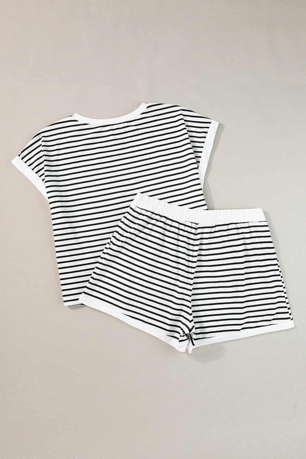 White Stripe Contrast Edge Two Piece Set