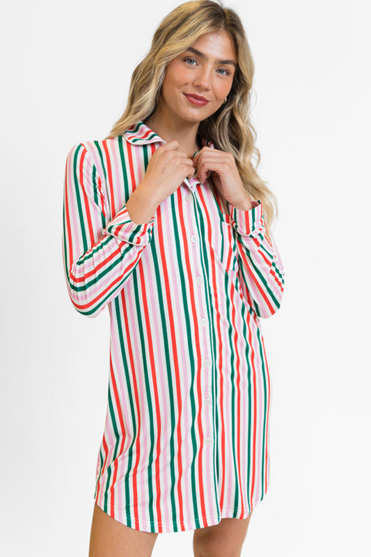 Christmas Striped Long Sleeve Shirt Style Lounge Dress