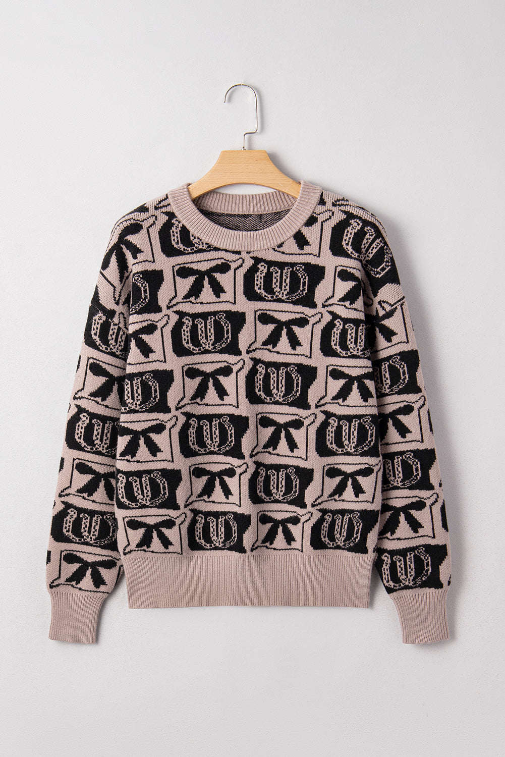 Black Bows & Horseshoes Pattern Western Print Sweater