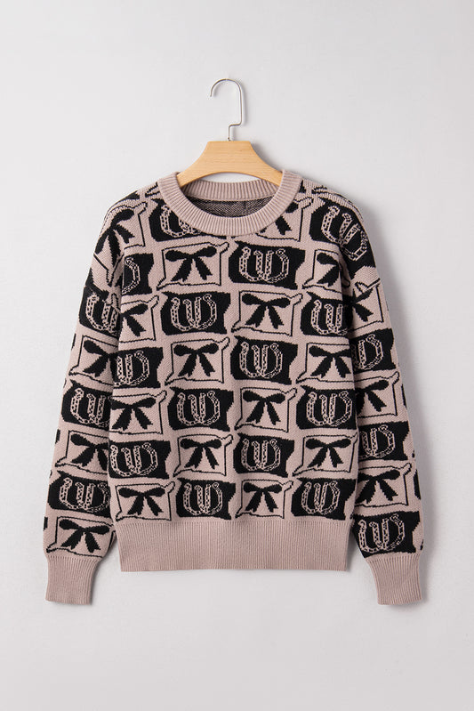Black Bows & Horseshoes Pattern Western Print Sweater