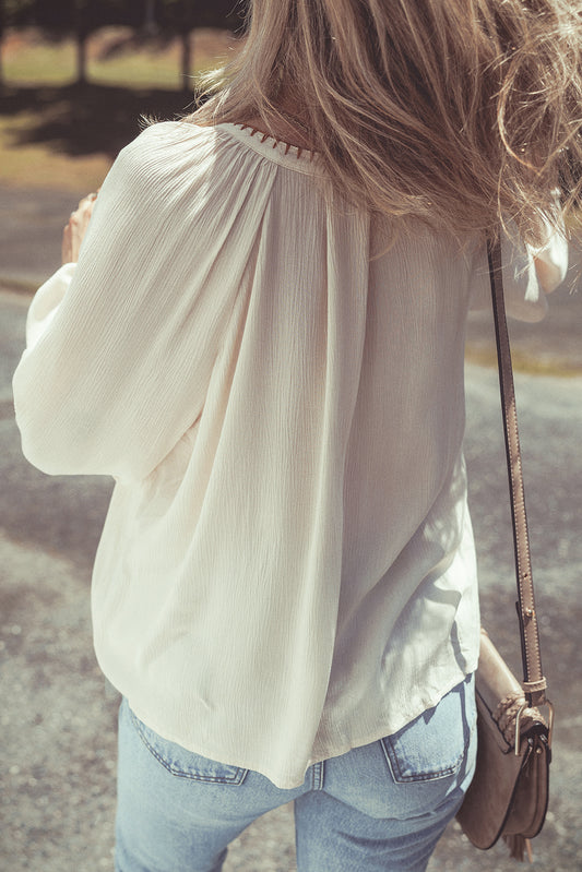 Beige Floral Embroidered Loose Shirt