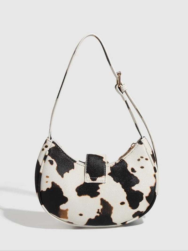 Women'S Fashionable Cow Print Handbag, Casual Versatile Zipper Shoulder Bag for Daily Used, Trendy All-Match Commuter Bag