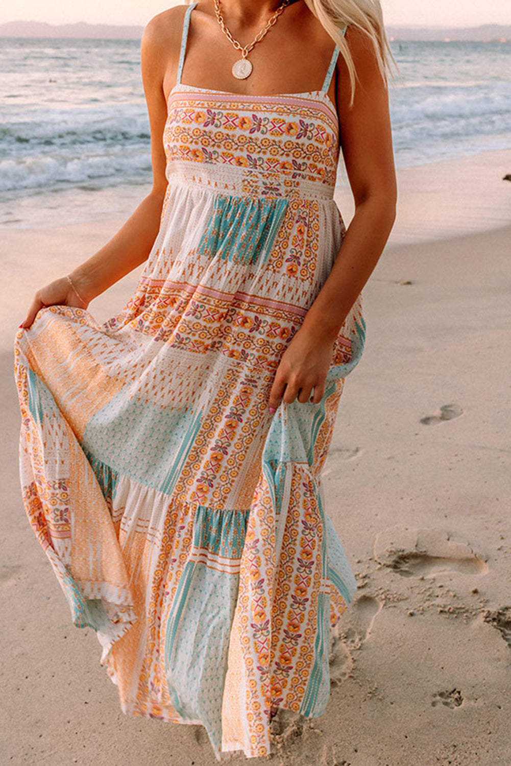Multicolor Boho Patchwork Print Sundress