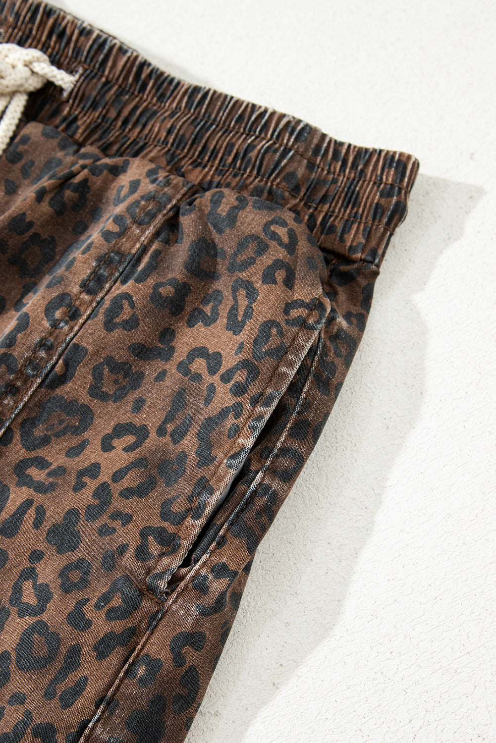 Brown Leopard Drawstring Denim Skort