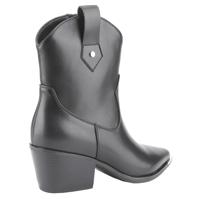 Belovely【Everywhere-5】Western Cowgirl Mid Leather Boot with Metal Toe and Heel Detail Walking Shoes Women Boots for Fall