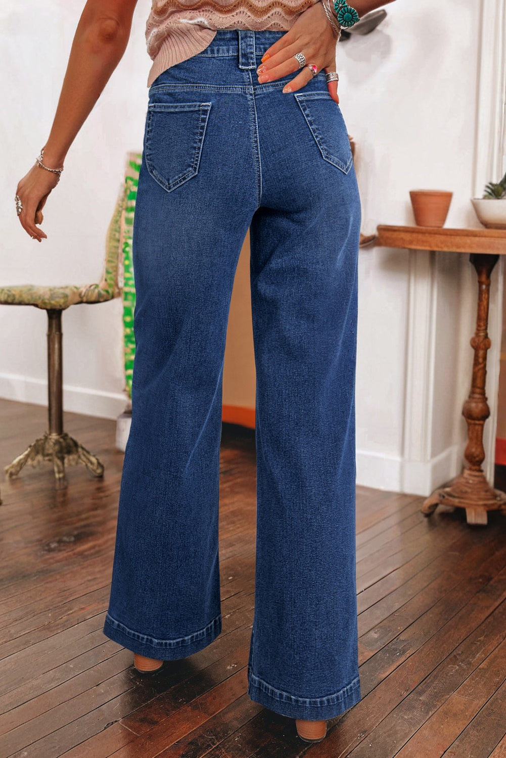 Wide Leg Pocketed High Waist Jeans