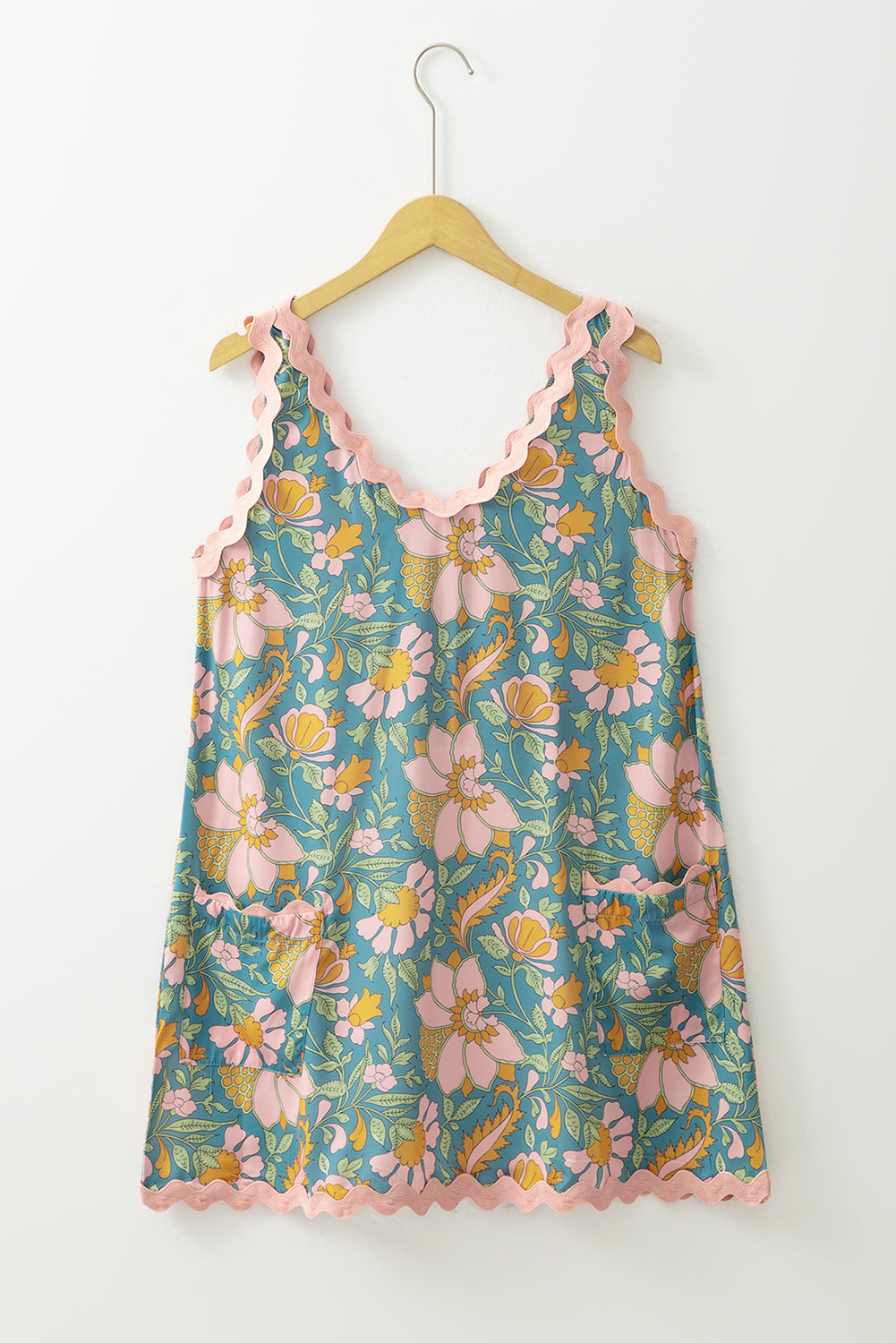 Sky Blue Floral Shift Mini Tank Dress
