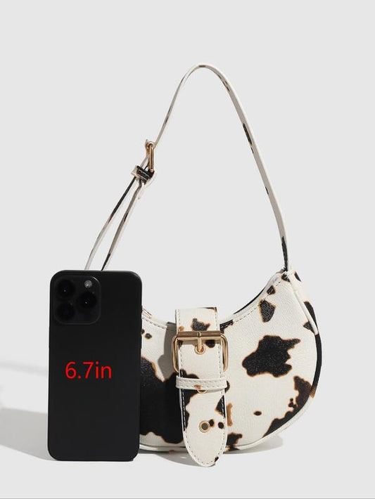 Women'S Fashionable Cow Print Handbag, Casual Versatile Zipper Shoulder Bag for Daily Used, Trendy All-Match Commuter Bag