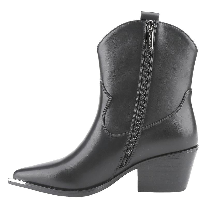 Belovely【Everywhere-5】Western Cowgirl Mid Leather Boot with Metal Toe and Heel Detail Walking Shoes Women Boots for Fall