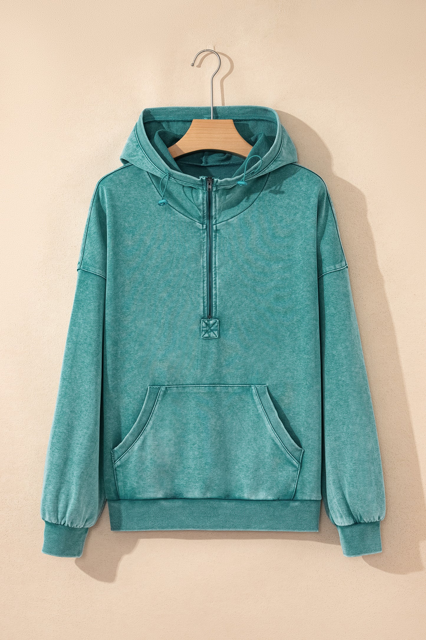 Half Zip Pocketed Mineral Wash Hoodie