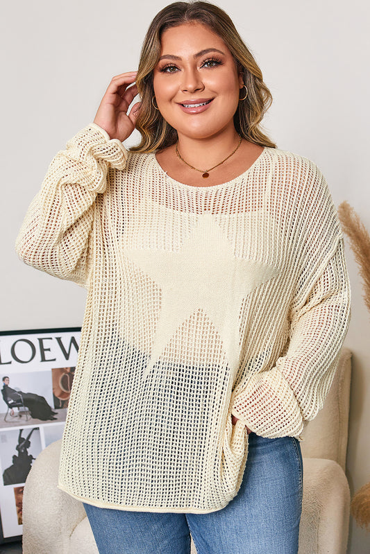 Parchment Hollow Out Knit Star Accent Jumper