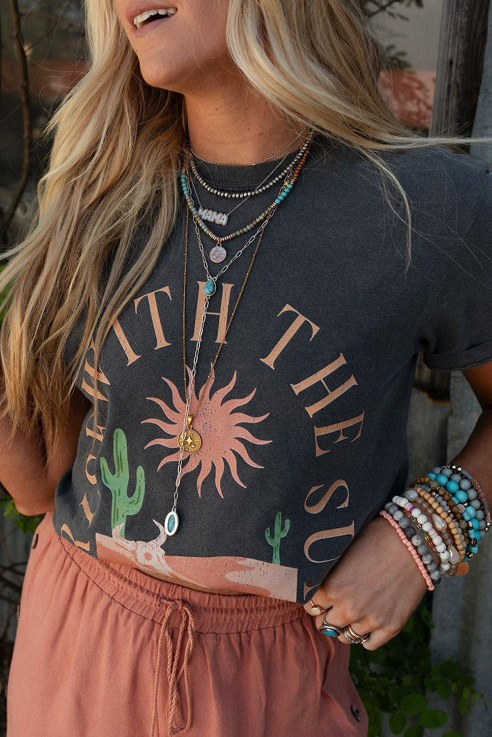 Charcoal RISE WITH THE SUN Western Graphic Tee