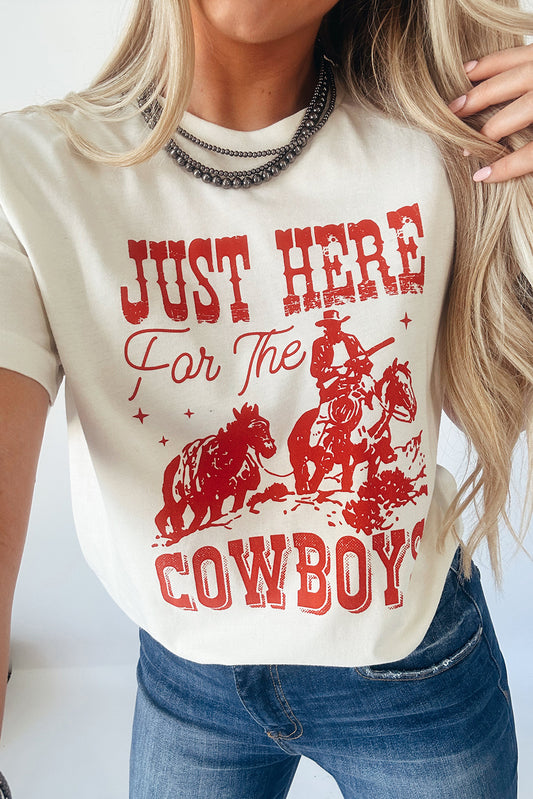 White JUST HERE For The COWBOYS Cuffed Sleeve Crew Neck T-Shirt