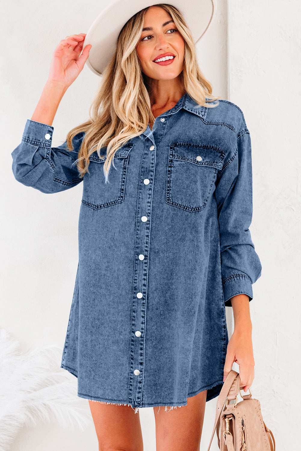 Raw Hem Denim Loose Shirt Dress