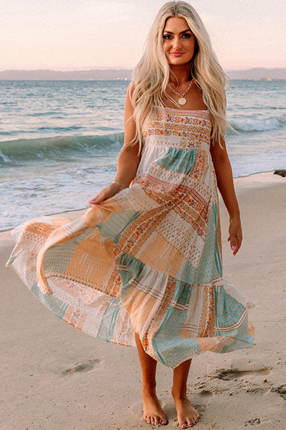 Multicolor Boho Patchwork Print Sundress