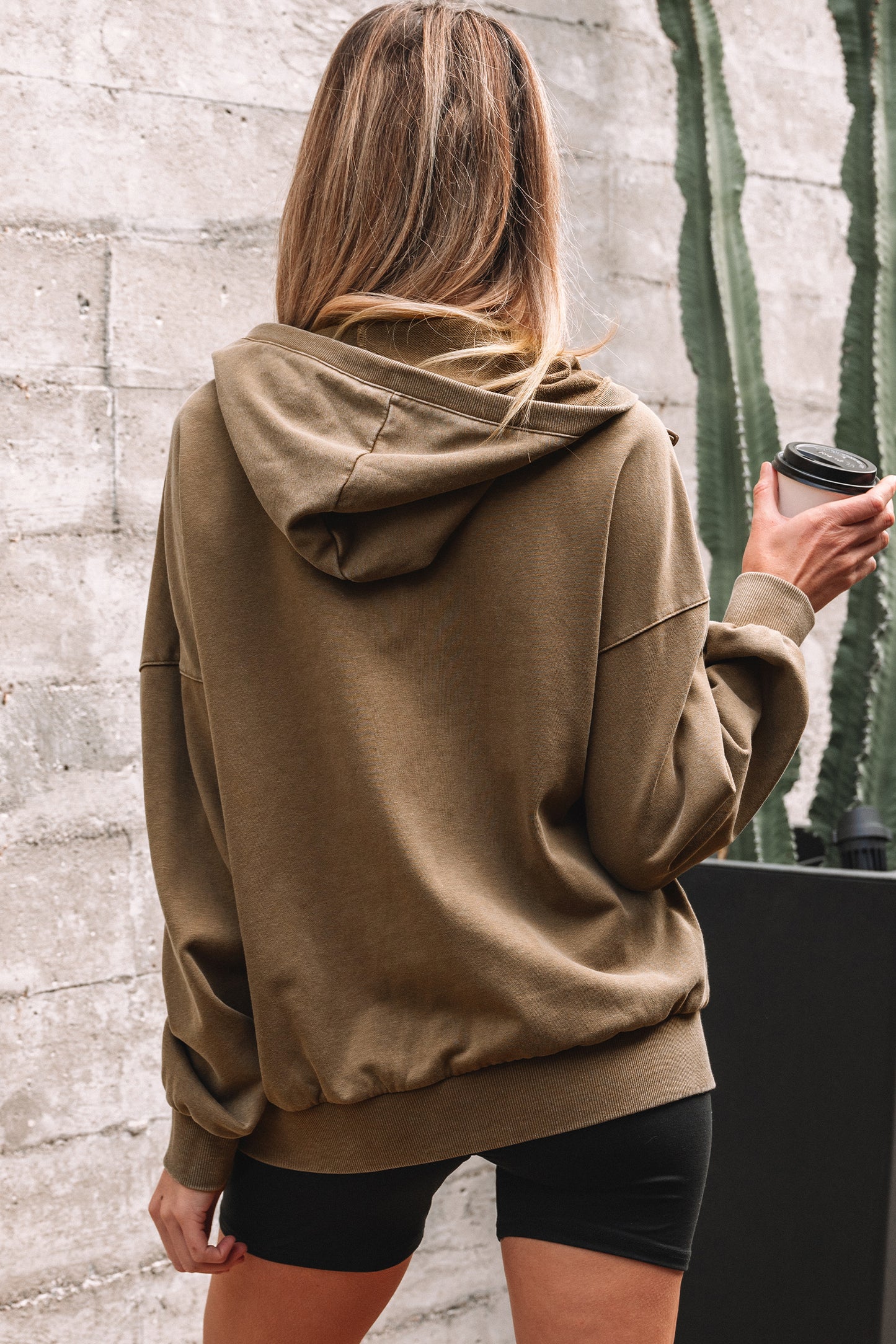 Half Zip Pocketed Mineral Wash Hoodie