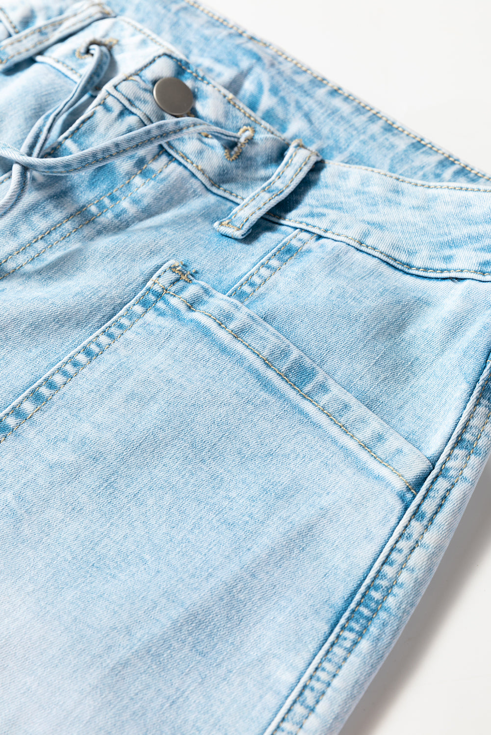 Exposed Stitch Detail Drawstring Barrel Jeans