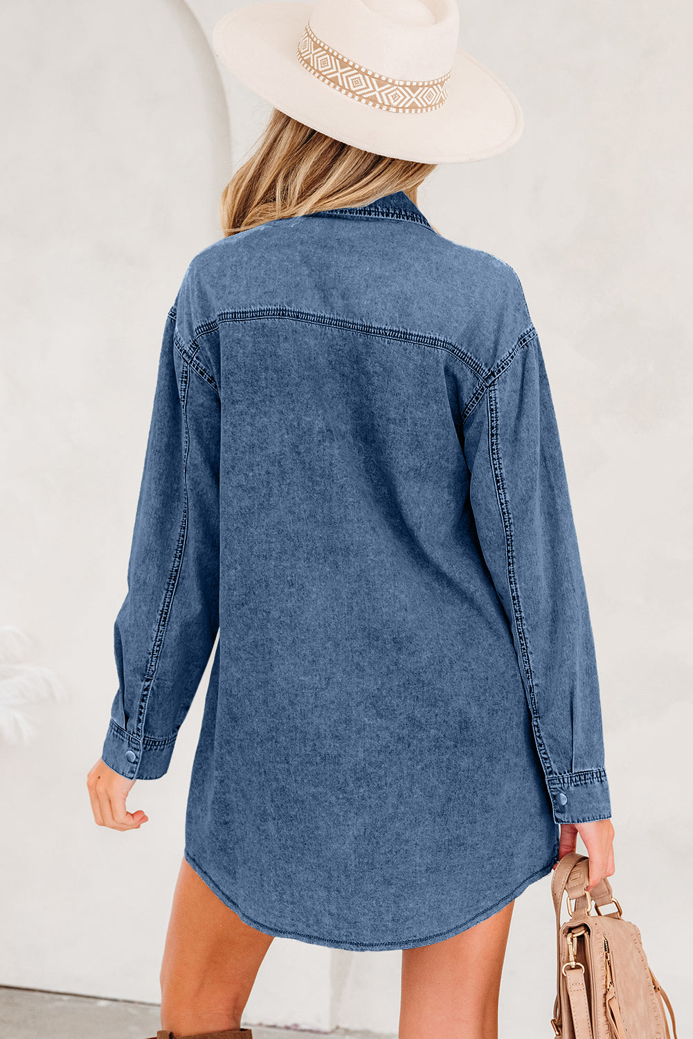 Raw Hem Denim Loose Shirt Dress