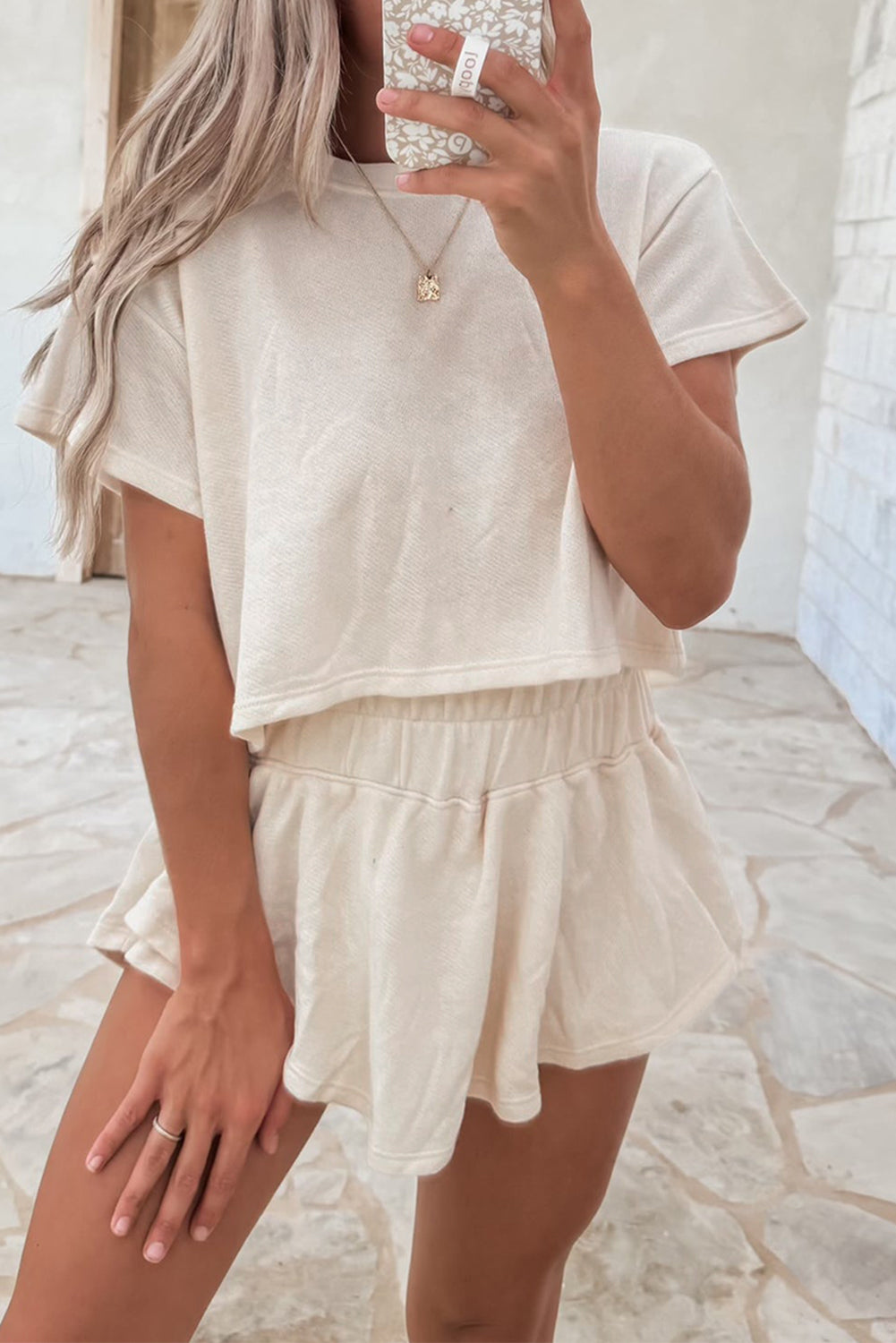 Cropped Tee and Ruffle High Waist Skort Set
