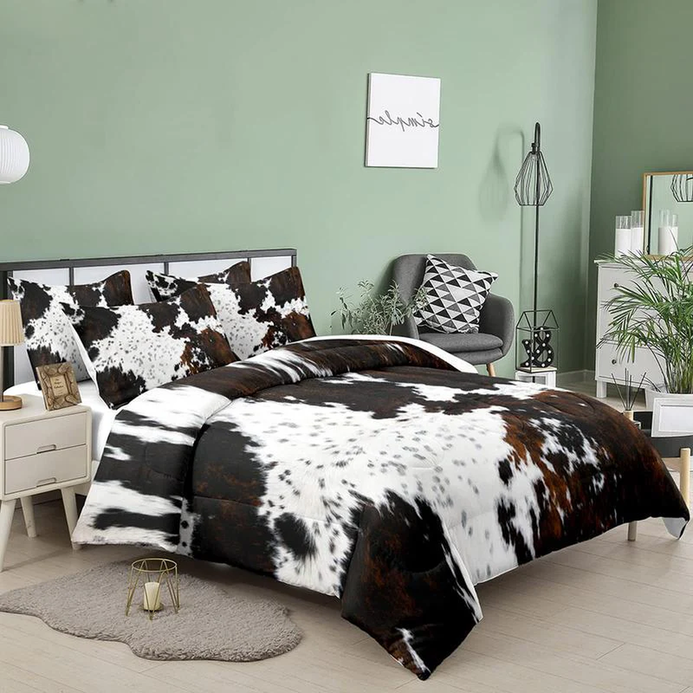 Western Farmhouse Cow Print Comforter Set - Multiple Sizes Available Cow Print Bedding Set - Twin/Full/Queen/King Sizecow Print Comforter Set Western Bed Sets Western Aztec Bedding Sets Country Bed Sets Queen Comforter Set