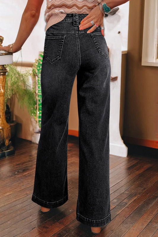 Wide Leg Pocketed High Waist Jeans