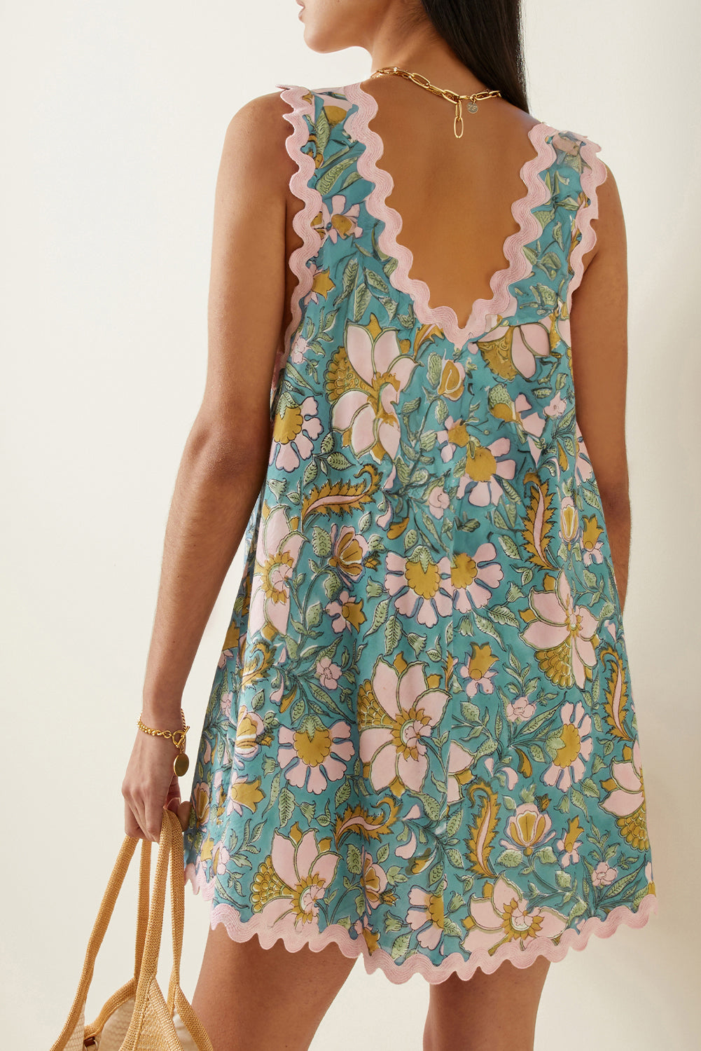 Sky Blue Floral Shift Mini Tank Dress