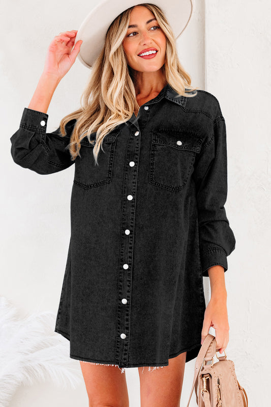 Raw Hem Denim Loose Shirt Dress