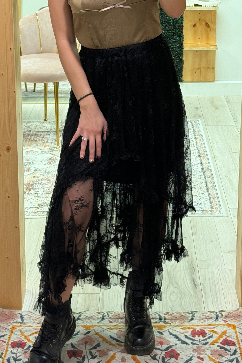 Lace Cascading Tiered High Waist Maxi Skirt