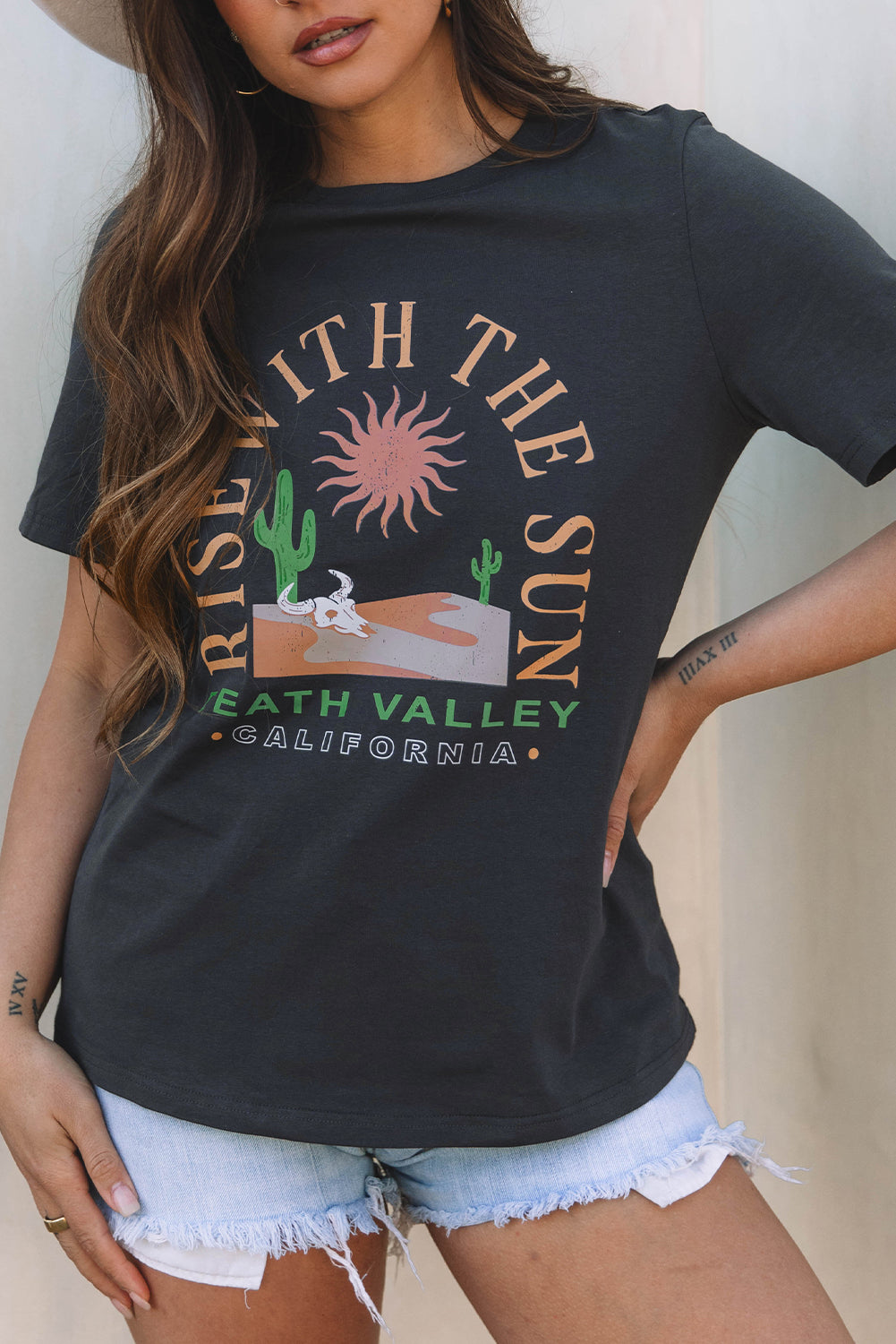 Charcoal RISE WITH THE SUN Western Graphic Tee