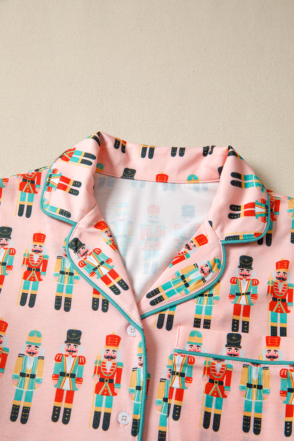 Pink Nutcracker Long Sleeve Button Up Pajama Short Set