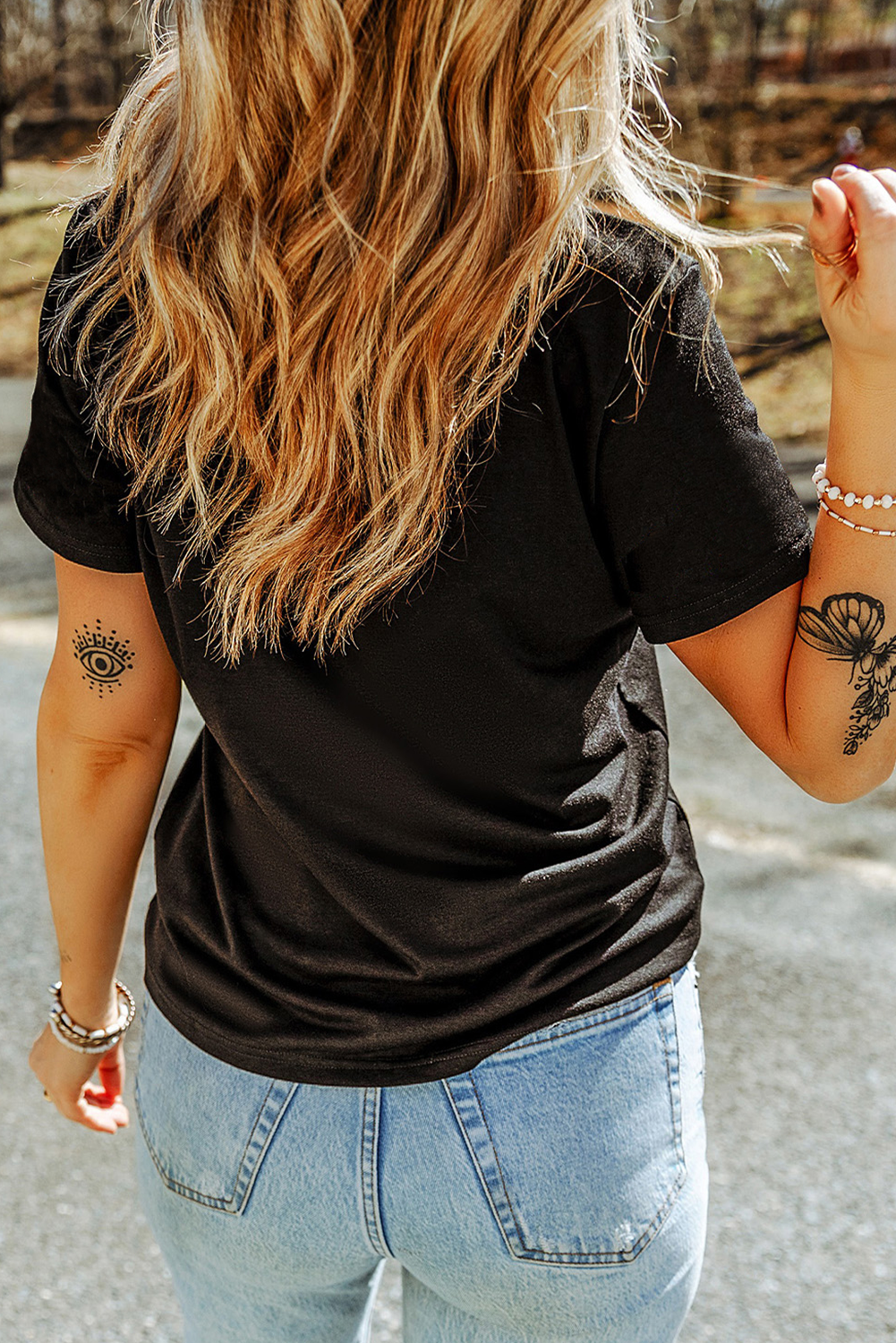 Black Western Fashion Geometric Embroidered T-Shirt