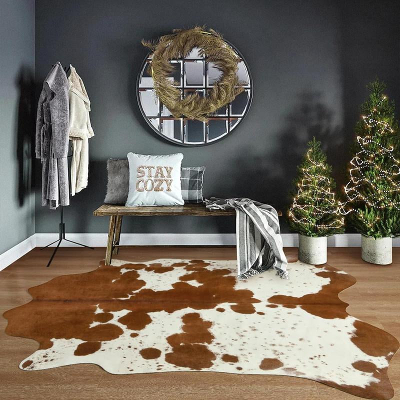 【Deals for You Days】Faux Cowhide Rug Faux Fur Rug Western Style Viral Non-Slip Room Decor Home Decor