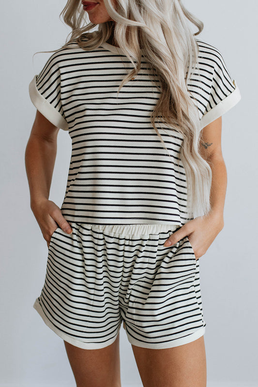 White Stripe Contrast Edge Two Piece Set