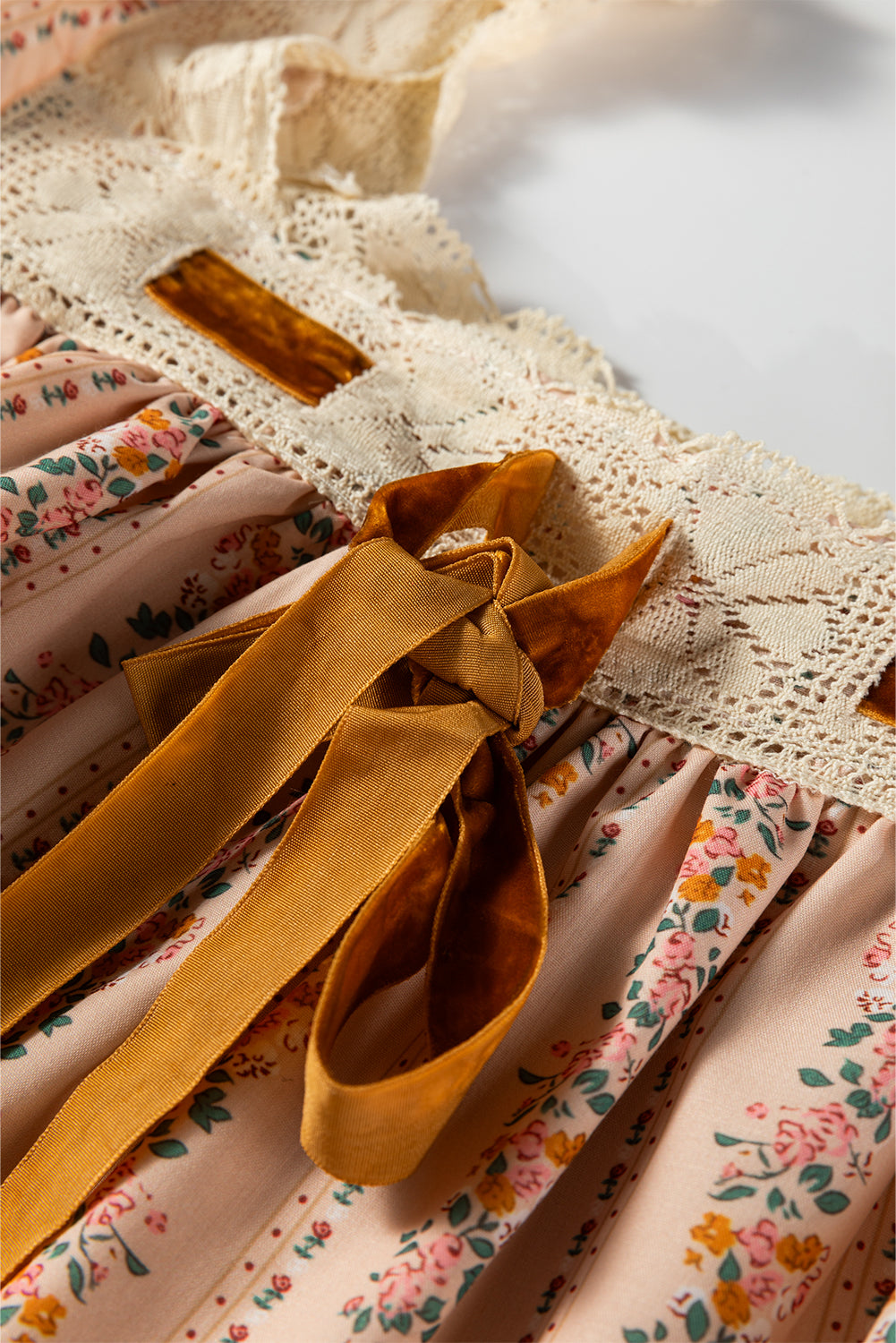 Long Sleeve Floral Print and Velvet Bow Mini Dress