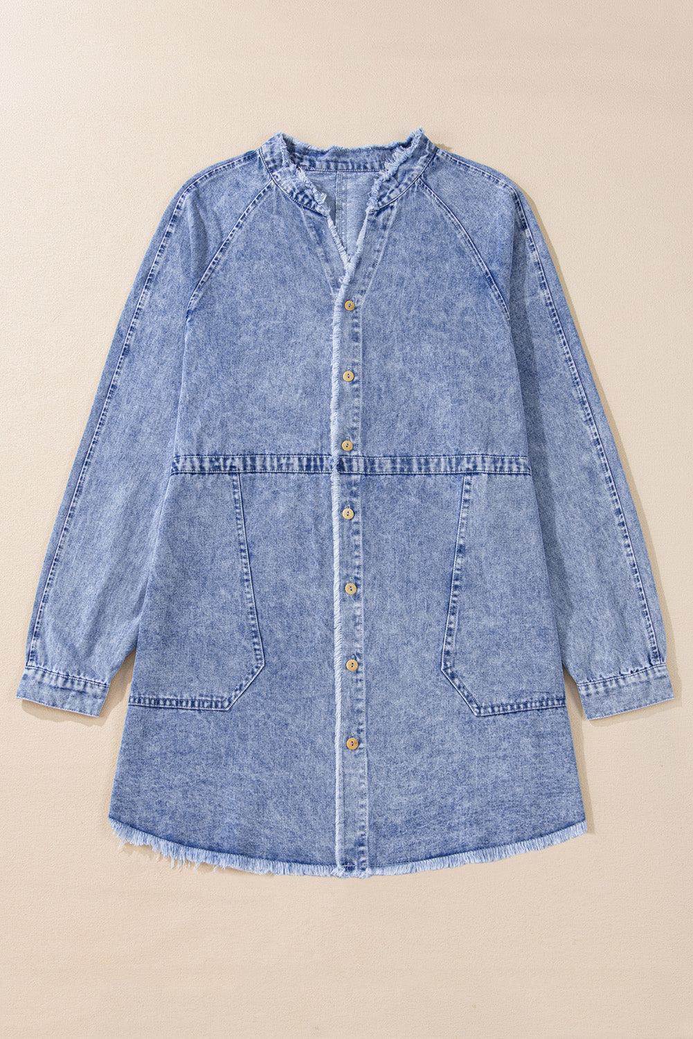 Beau Blue Mineral Wash Button Up Pocketed Denim Dress