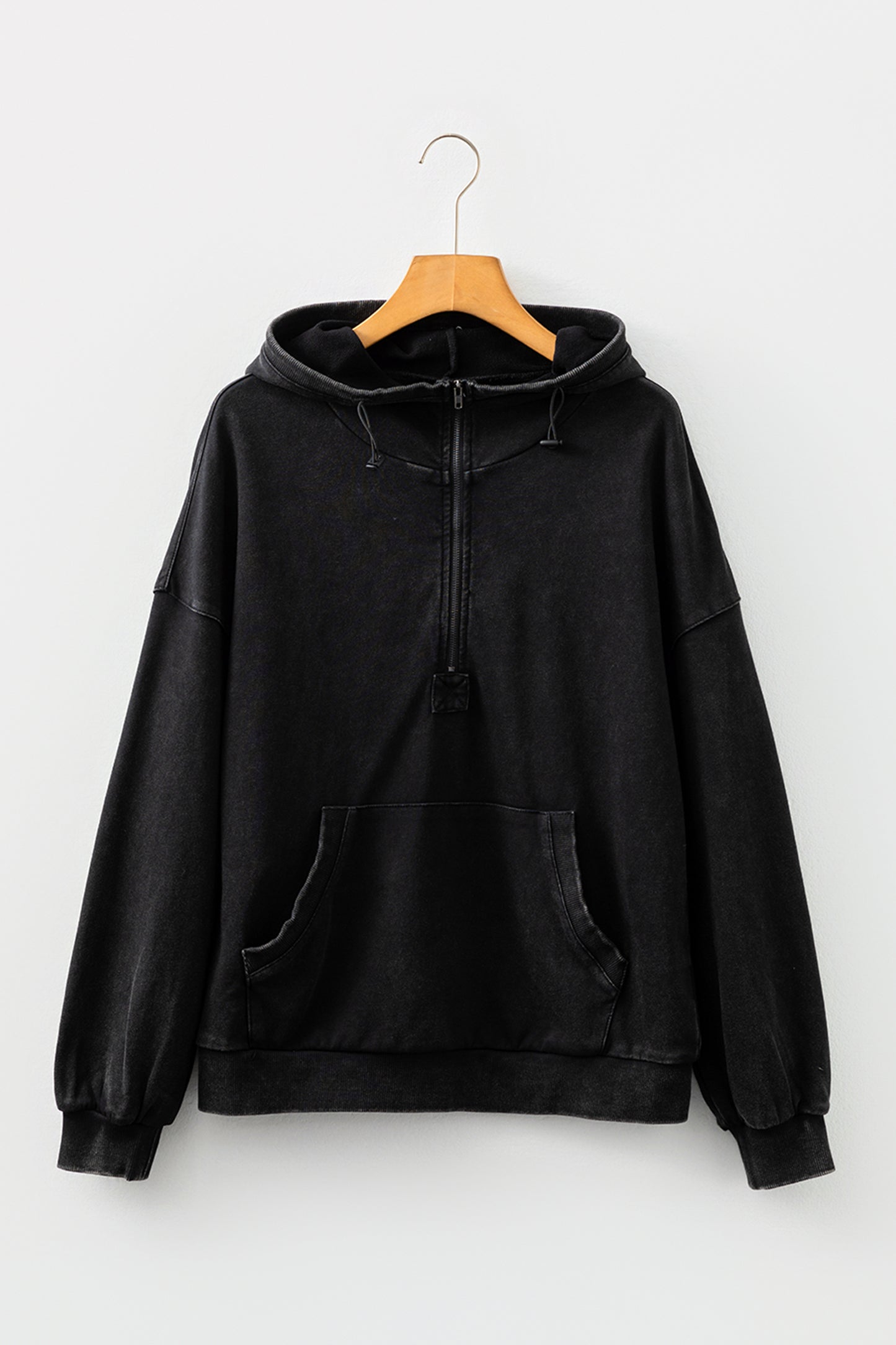 Half Zip Pocketed Mineral Wash Hoodie