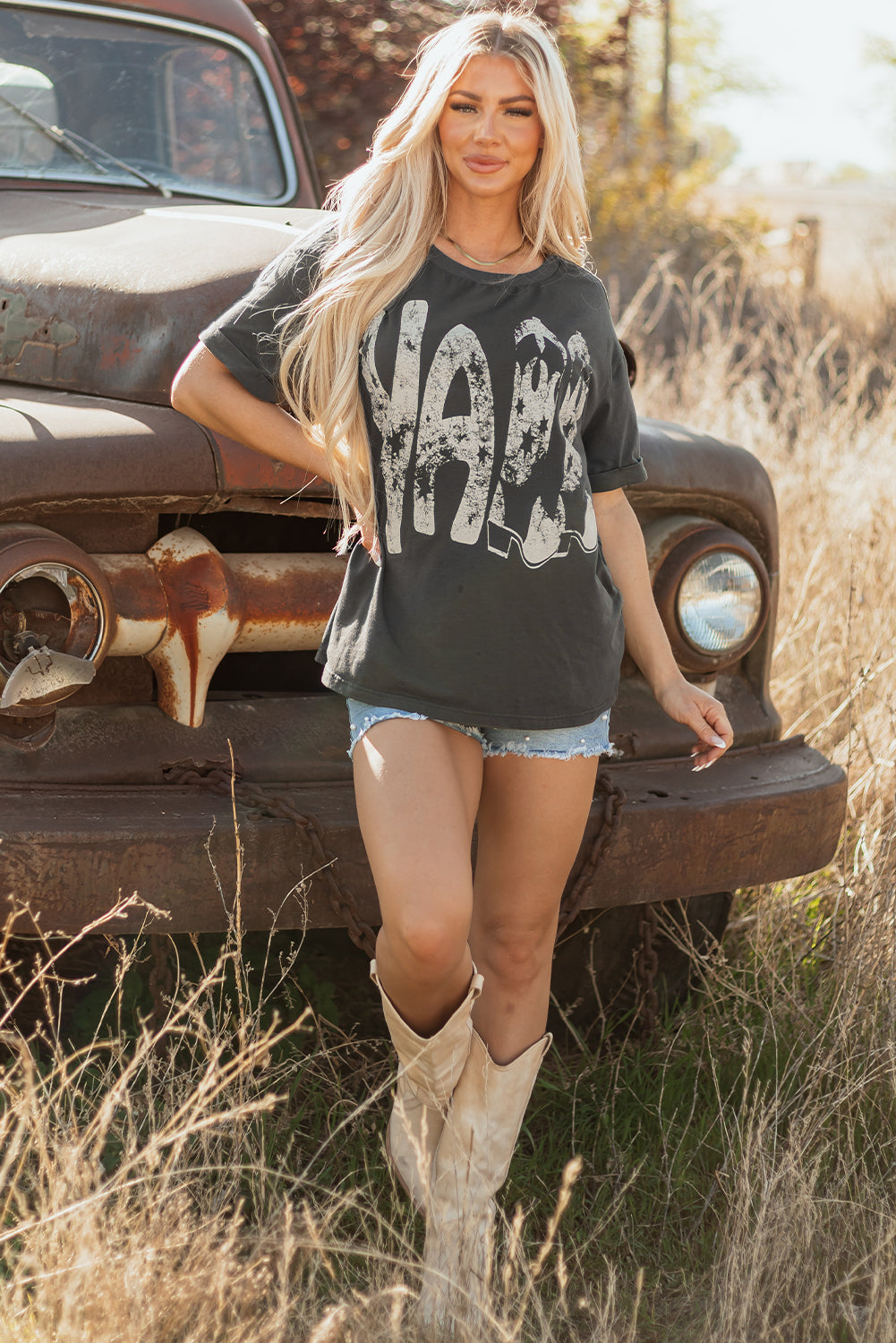Carbon Grey Vintage Yall Cowboy Boots Graphic Tee