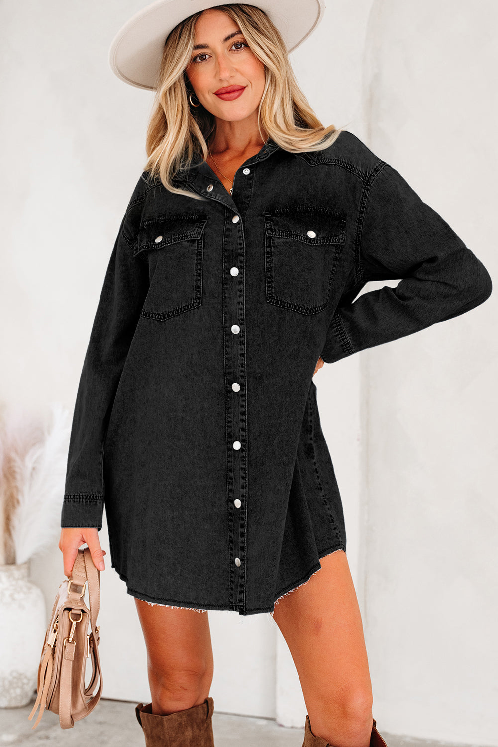 Raw Hem Denim Loose Shirt Dress