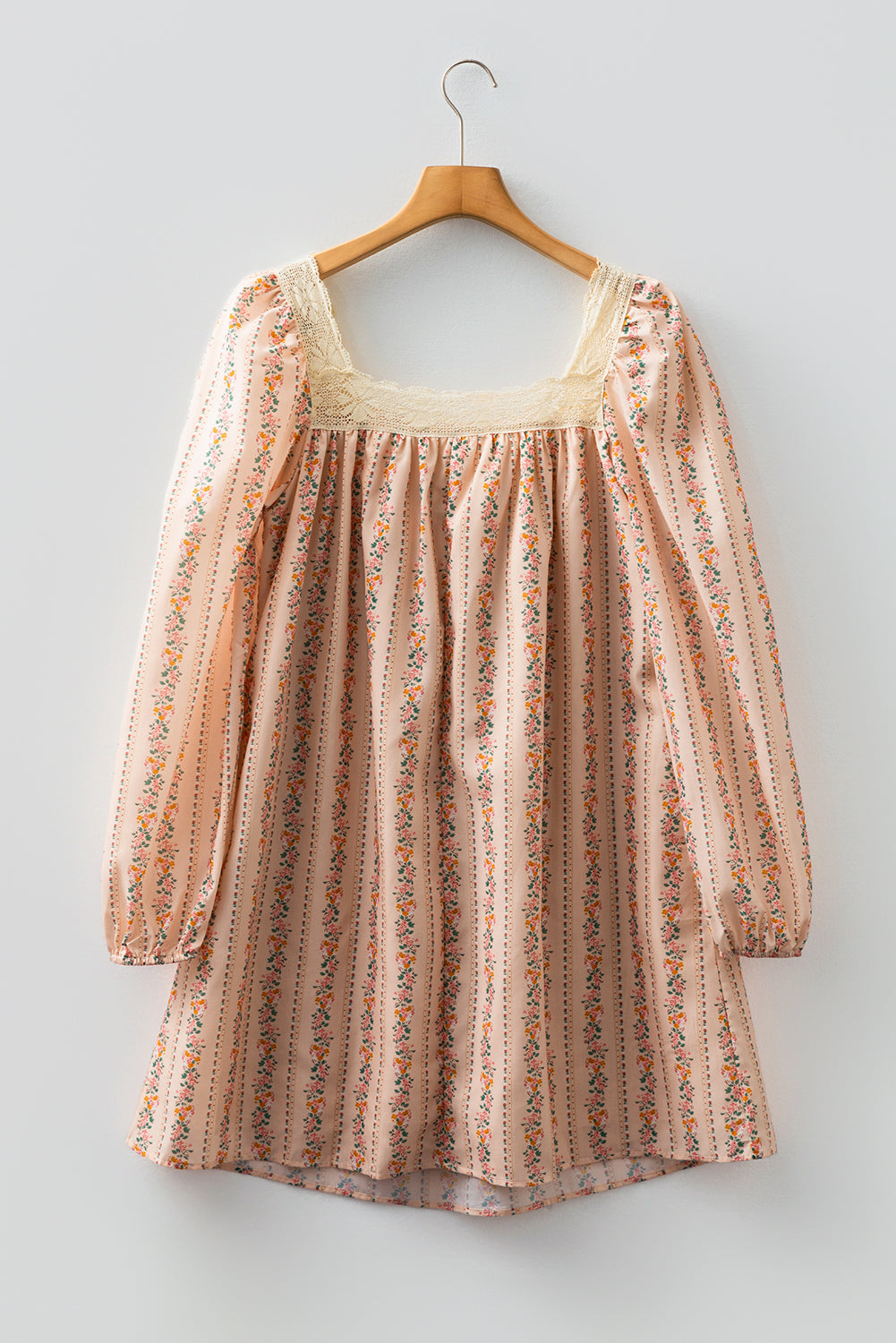 Long Sleeve Floral Print and Velvet Bow Mini Dress