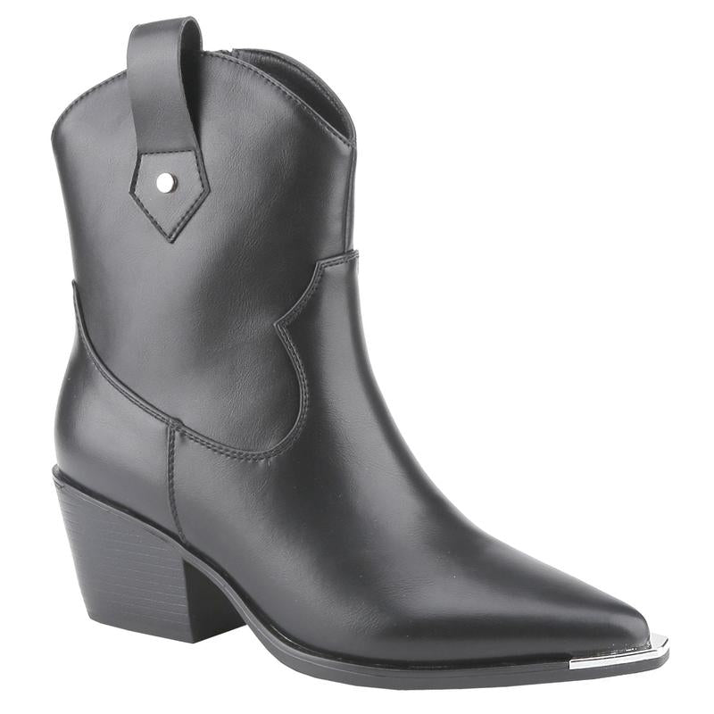 Belovely【Everywhere-5】Western Cowgirl Mid Leather Boot with Metal Toe and Heel Detail Walking Shoes Women Boots for Fall