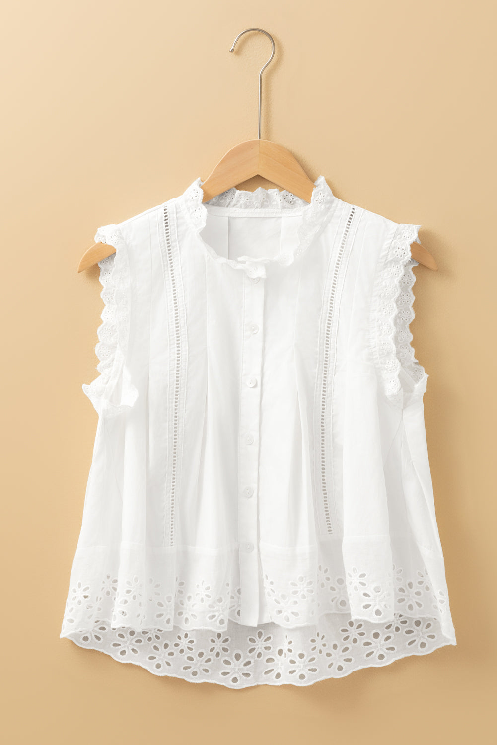White Eyelet Sleeveless Buttoned Shirt