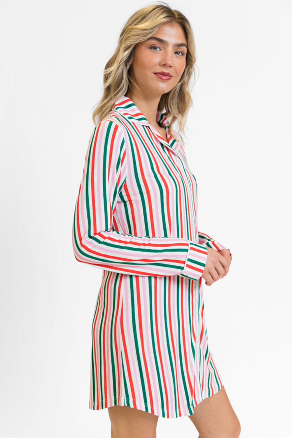 Christmas Striped Long Sleeve Shirt Style Lounge Dress