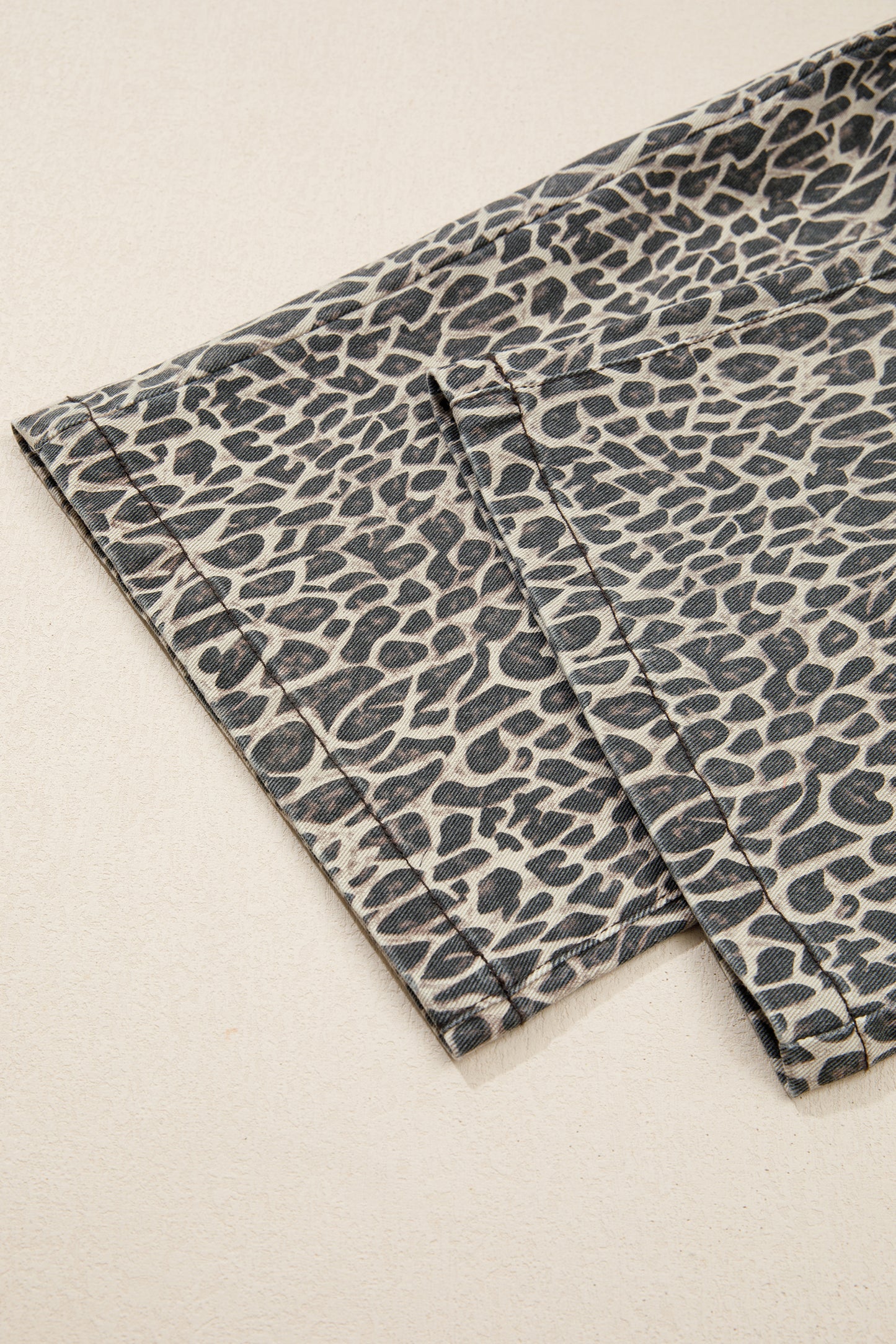 Leopard Print Straight Leg Denim Overall Jumpsuit