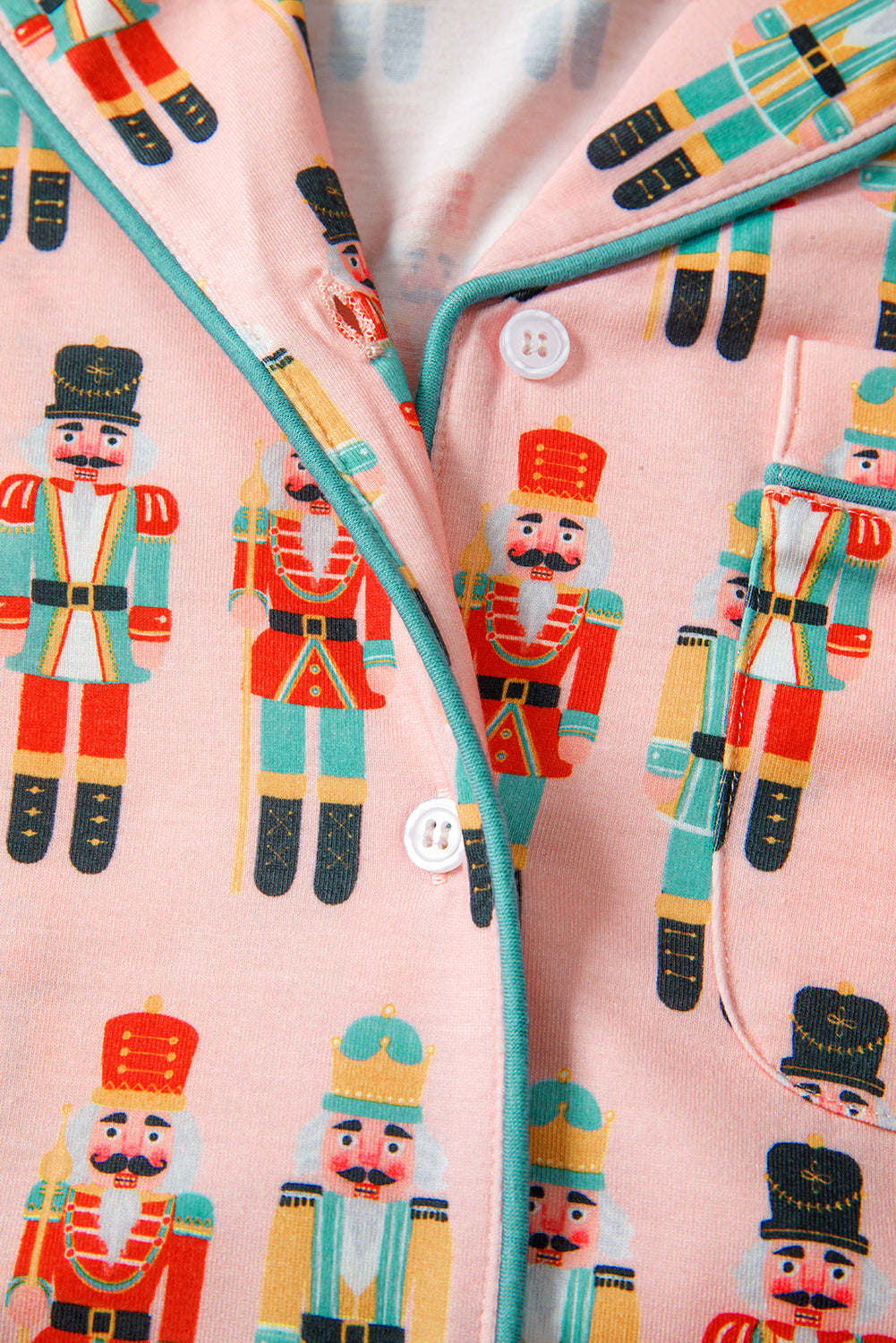 Pink Nutcracker Long Sleeve Button Up Pajama Short Set