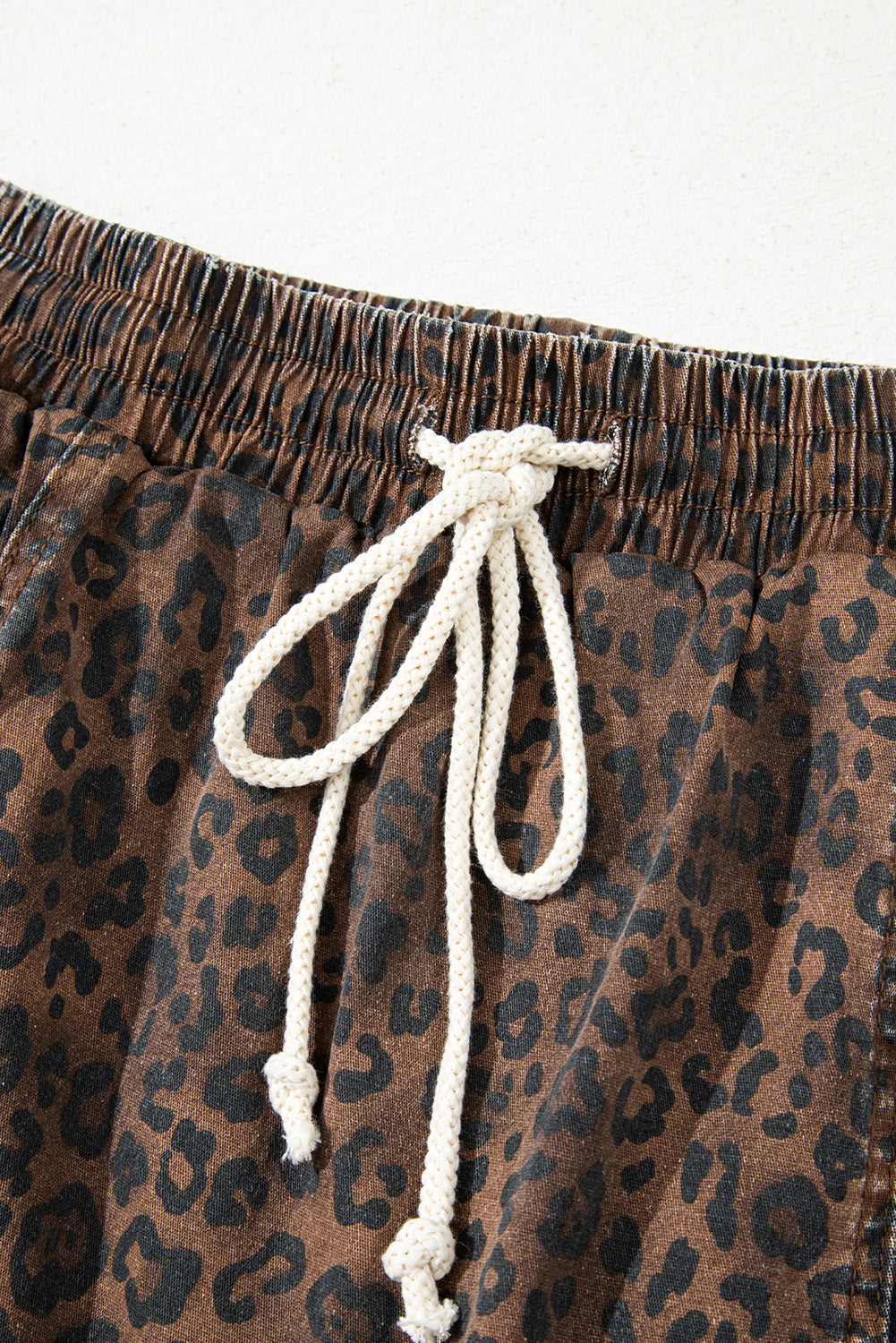 Brown Leopard Drawstring Denim Skort